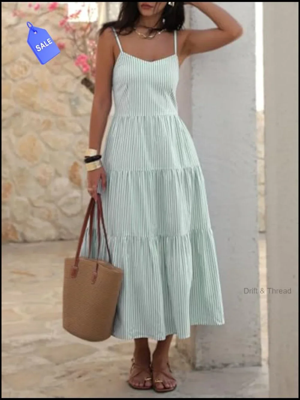 Sleeveless Halter Neck Midi Sundress with Pockets Adjustable Straps - Picture 6 of 7